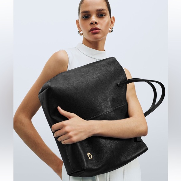 Coach Handbags - Coach Black Pebbled Leather Tote with Gold Accent